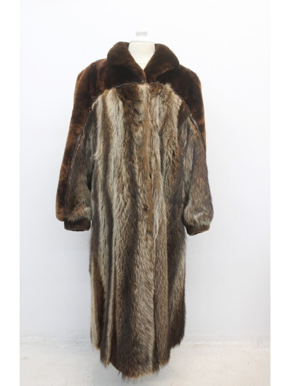 MINT RACCOON & BROWN MOUTON / LAMB FUR COAT JACKET WOMEN WOMAN SZ 6-8 SMALL/MED